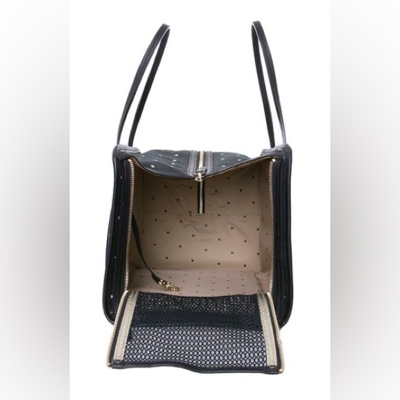 Kate Spade dog carrier leather straps and base black white polka dot icon dot - Picture 7 of 14